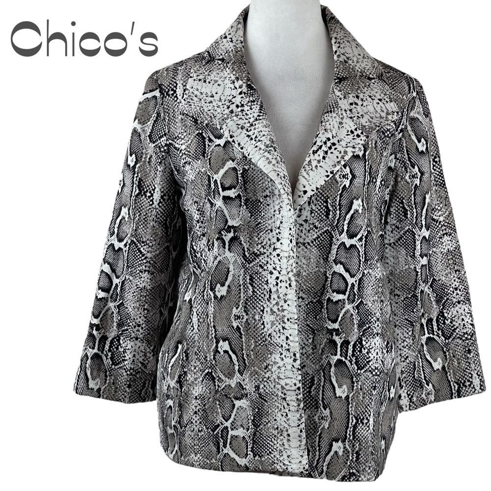 Chico’s Brown White Snakeskin Lightweight Jacket NWOT Size L
